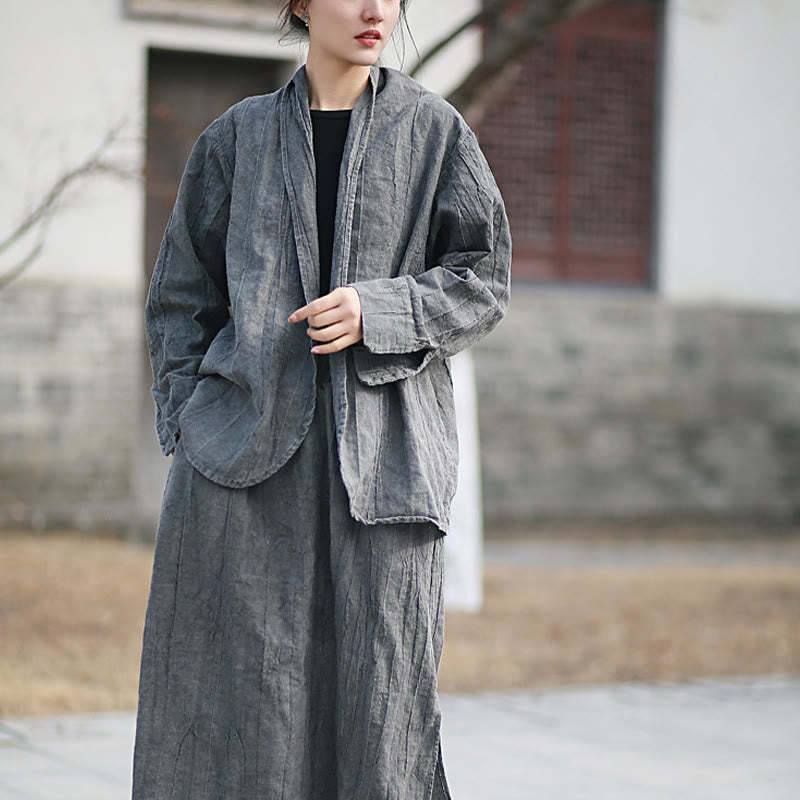 Solid Color Tie Dye Long Sleeve Zen Meditation Open Front Jacket