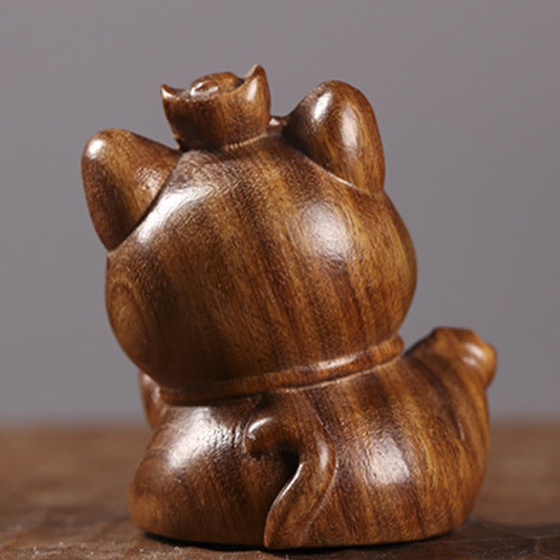 Mini Green Sandalwood Ingot Lucky Cat Carved Peace Desk Decorations