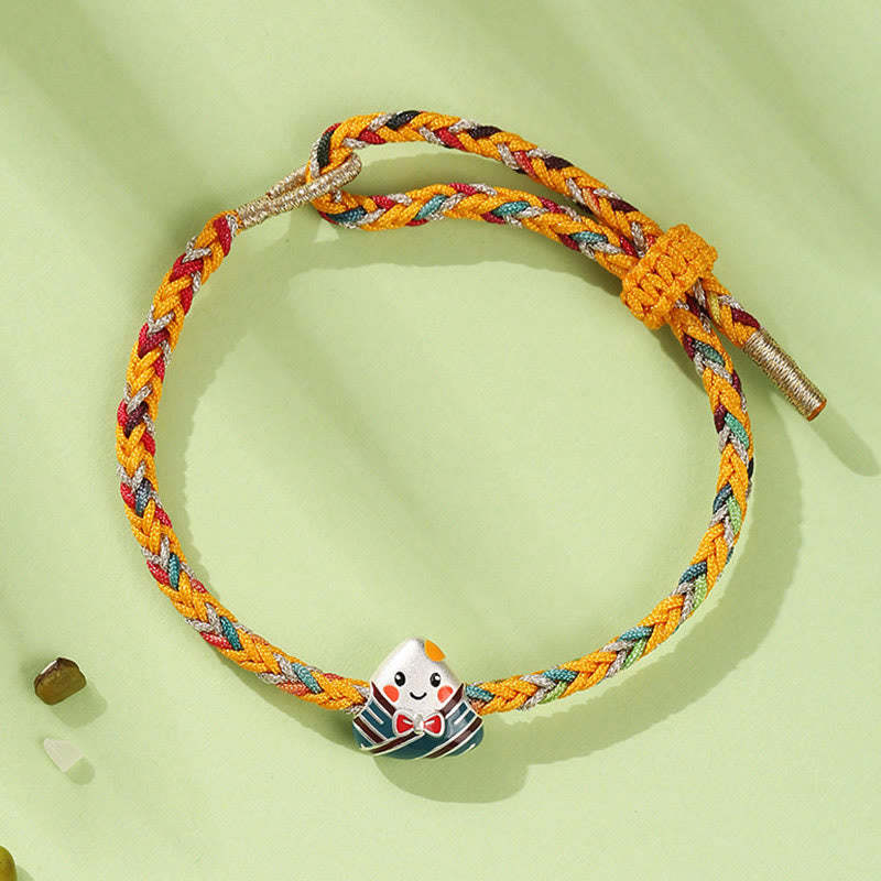 925 Sterling Silver Dragon Boat Festival Zongzi Pattern Luck Handmade Multicolored Rope Child Adult Bracelet
