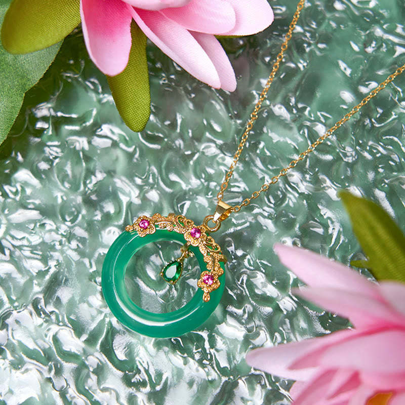 Green Chalcedony Peace Buckle Design Strength Necklace Pendant