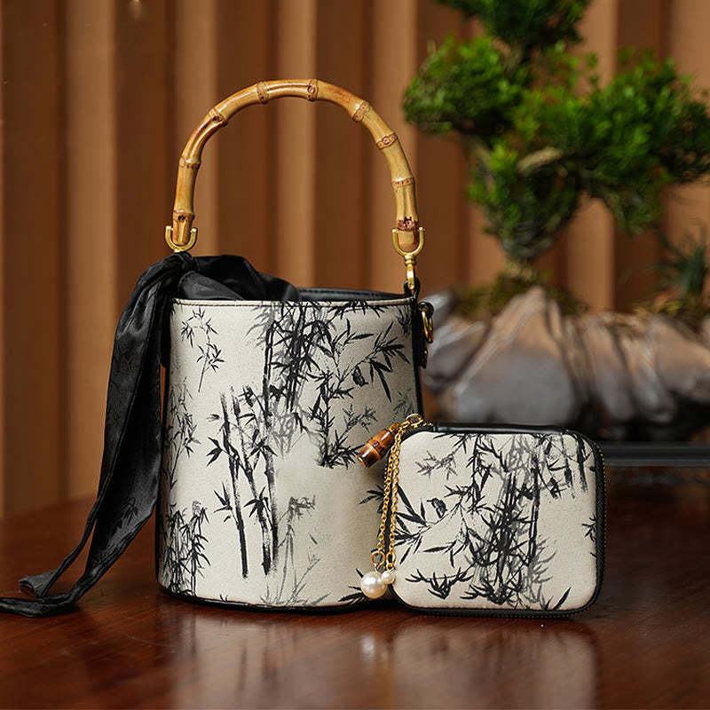Panda Bamboo Magpie Embroidery Crossbody Bag Hangbags