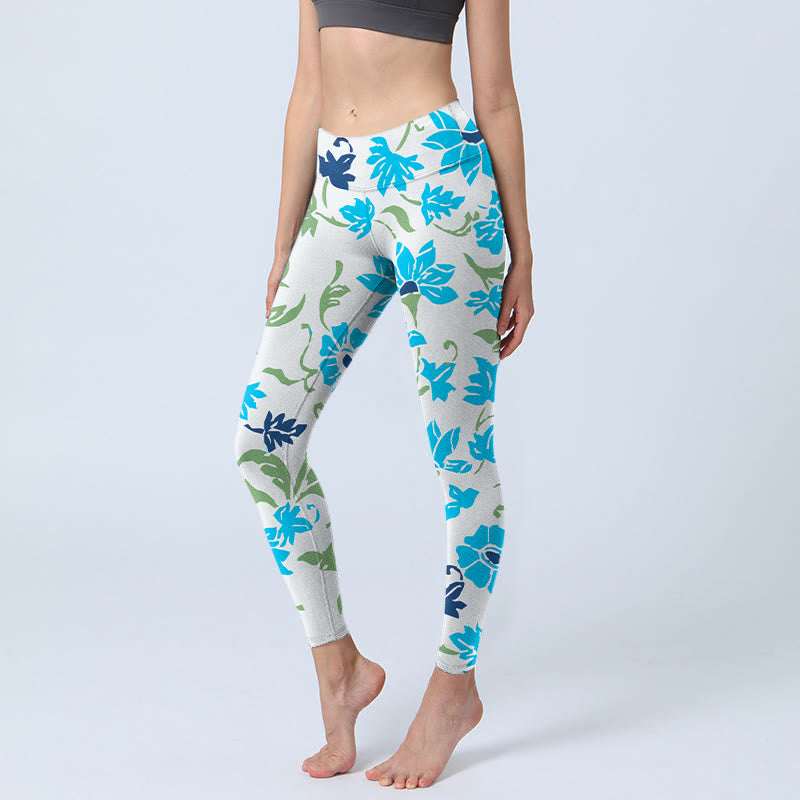 Blossom Leaves Print Gym Leggings Women's Yoga Pants