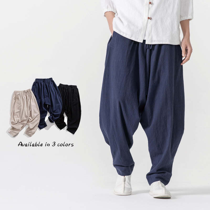 Solid Color Drawstring Men's Harem Pants With PocketsAnkle-Length (9 Length)