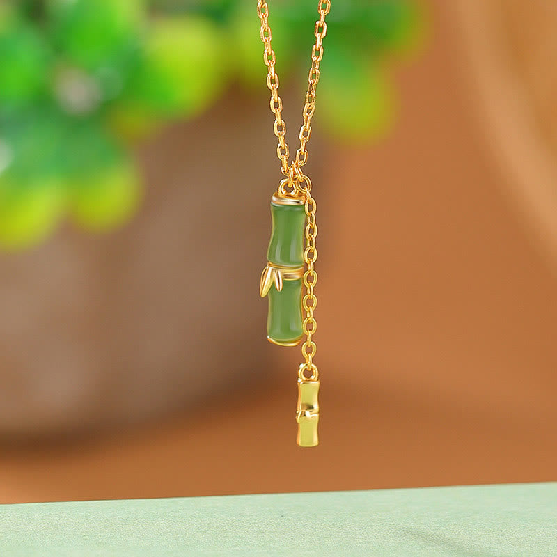 Hetian Jade 925 Sterling Silver Bamboo Abundance Necklace Pendant