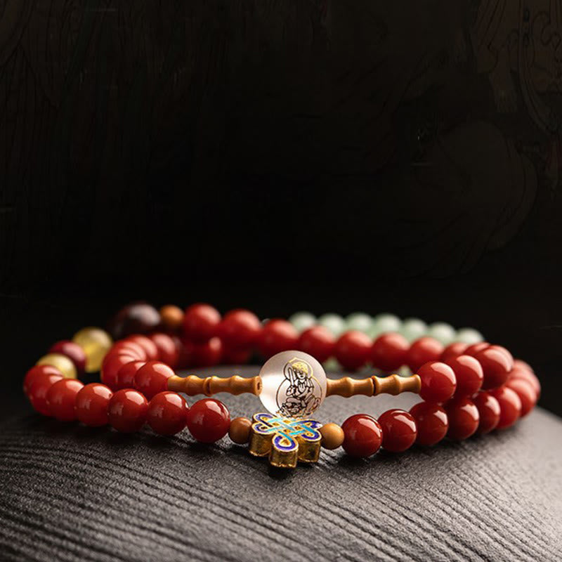 Chinese Zodiac Natal mystic zen Red Agate Small Leaf Red Sandalwood Cinnabar Amulet Blessing Double Wrap Bracelet