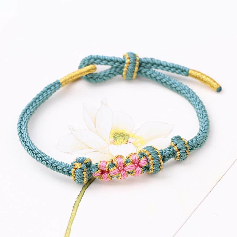 Handmade Three Peach Blossoms Luck Eight Strands Braided String Bracelet