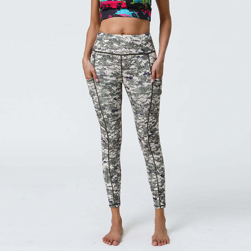 Rose Lines Tiger Leopard Print Sports Fitness High Waist Leggings Women's Yoga Pants With Pockets