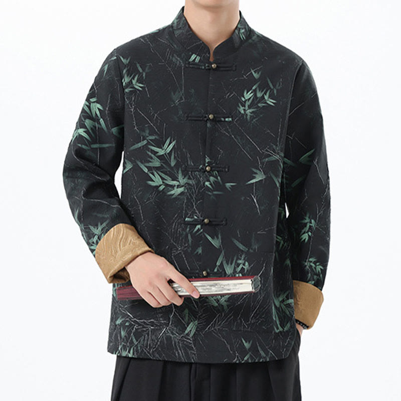 Printing Bamboo Casual Frog-button Spandex Men's Jacket Shirt Clothing