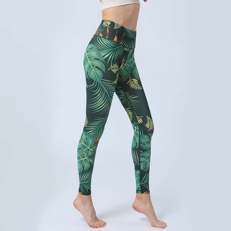 Leaves Print Sports Fitness Yoga High Waist Leggings Women's Yoga Pants