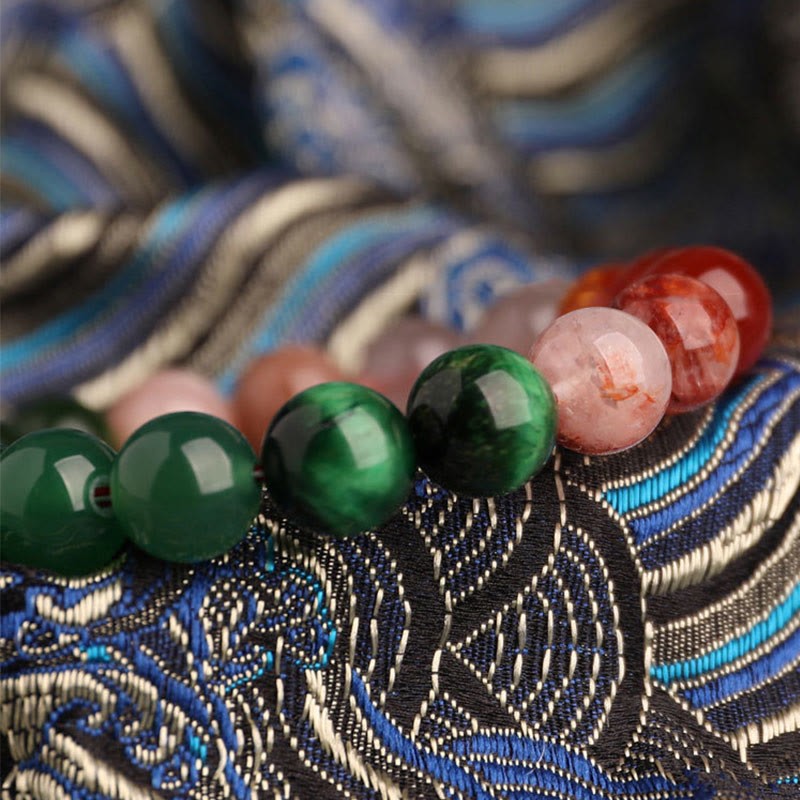 Five Elements Various Agate Crystal Black Onyx Green Chalcedony Aquamarine Wisdom Bracelet
