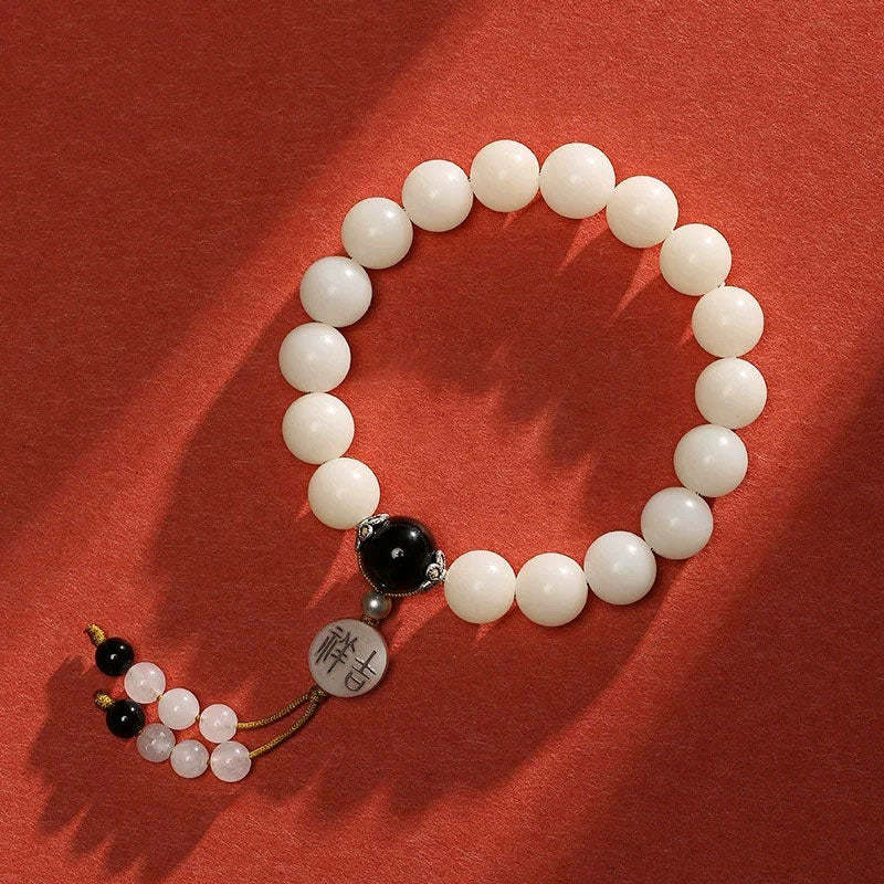 Bodhi Seed Red Agate Black Obsidian Pink Crystal Rutilated Quartz Peace Wrist Mala Bracelet