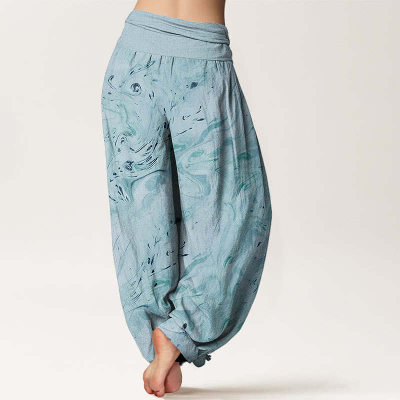 Flow Wind Pattern Women's Elastic Waist Harem Pants