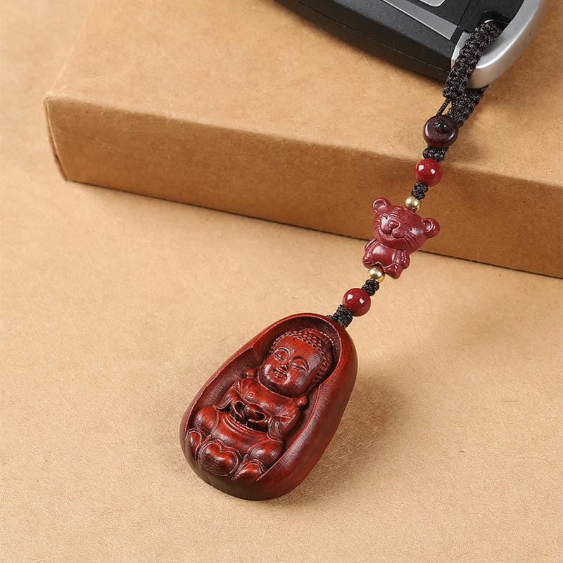 Small Leaf Red Sandalwood mystic zen Cinnabar Chinese Zodiac Amulet Protection Key Chain
