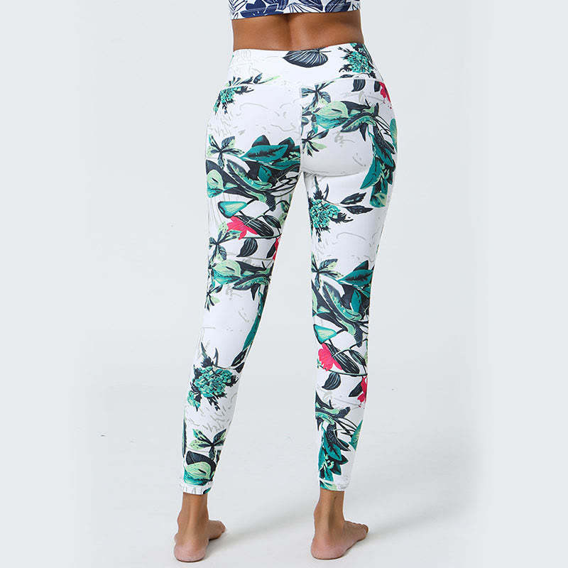Flowers Leaves Dandelions Pineapples Print Sports Fitness High Waist Leggings Women's Yoga Pants