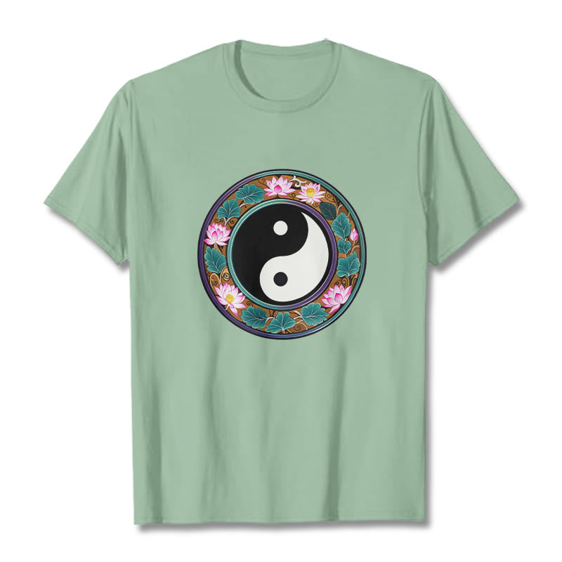 Yin Yang Lotus Leaves Cotton Tee T-shirt