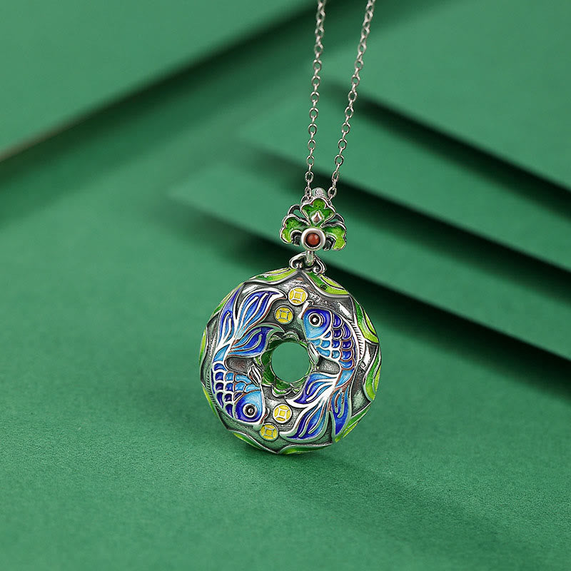 990 Sterling Silver Koi Fish Copper Coin Peace Buckle Luck Wealth 925 Sterling Silver Necklace Pendant