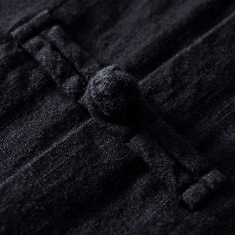 Frog-Button Chinese Tang Suit Ramie Linen Cotton Men Jacket Shirt With Pockets