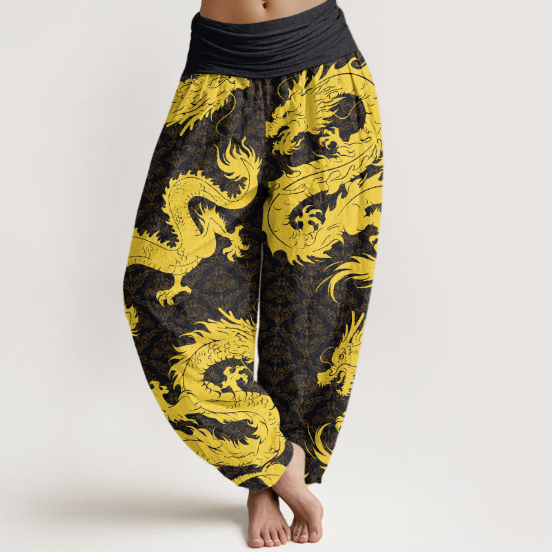 Casual Dragon Pattern Women's Elastic Waist Harem Pants