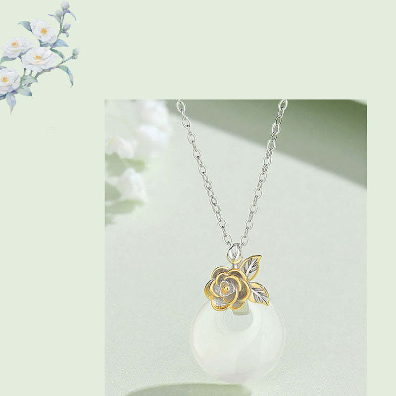 925 Sterling Silver Round Chalcedony Twelve Months Flower Harmony Necklace Pendant
