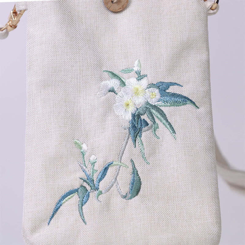 Small Embroidered Flowers Crossbody Bag Shoulder Bag Cellphone Bag 11*20cm