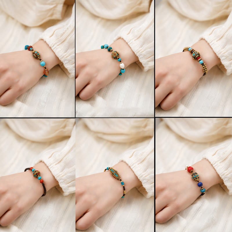 Tibetan Turquoise Om Mani Padme Hum Protection Strength Bracelet