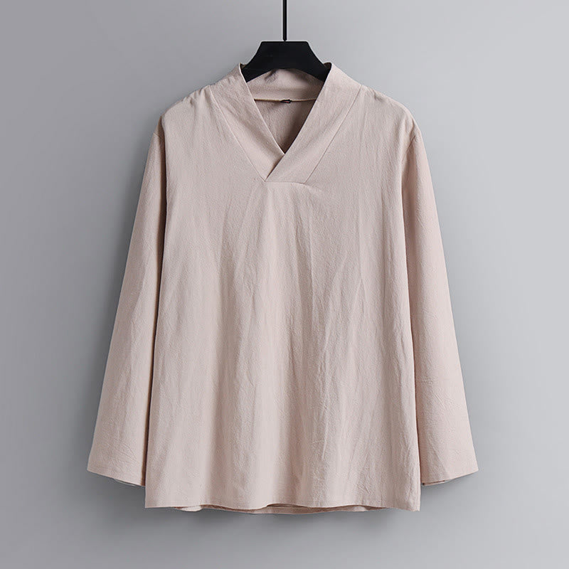Cross-Collars Cropped Bloomers Cotton Tang Suit Hanfu Top Pants Clothing Men's Set