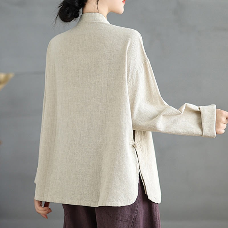 Solid Color Frog-Button Long Sleeve Women's Shirt