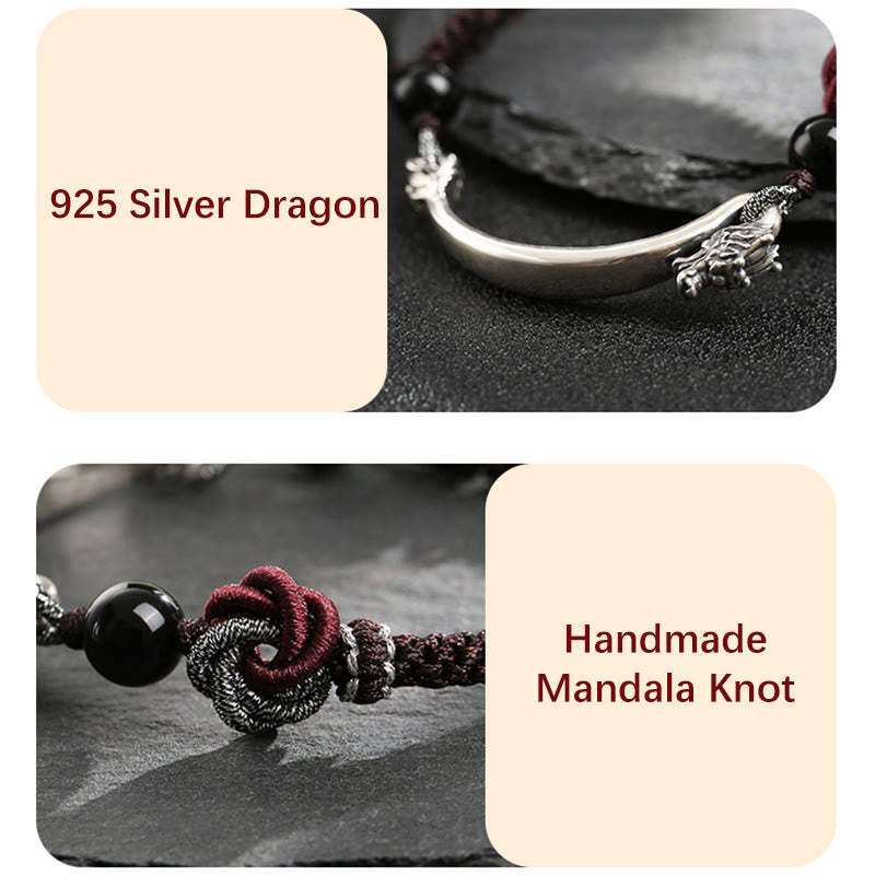 925 Sterling Silver Auspicious Dragon Success Handcrafted Braided Bracelet