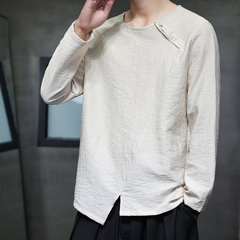 Fall Solid Round Neck Long Sleeve T-Shirt Cotton Men Clothing