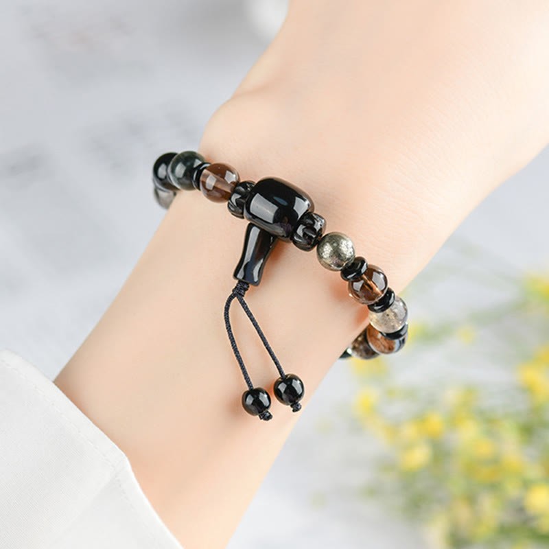 Five Elements Various Crystal Black Obsidian Wealth Wisdom Bracelet