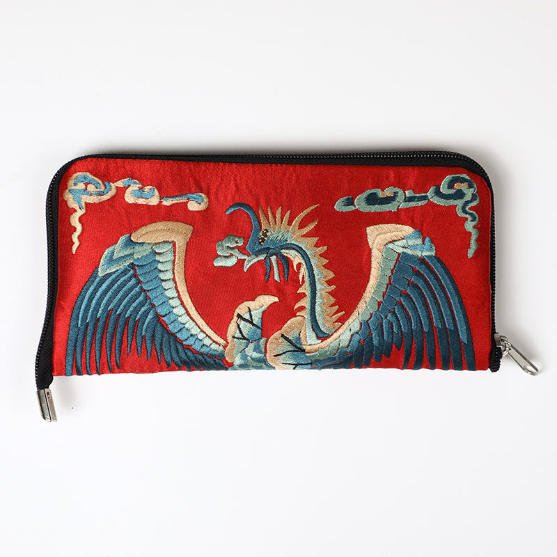 Mythical Beast Phoenix Dragon Qilin Su Embroidery Ticket Folder Storage Journey Shopping Purse Handbag