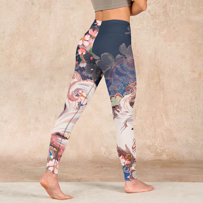 Fox Cherry Blossoms Gym Leggings Women's Yoga Pants