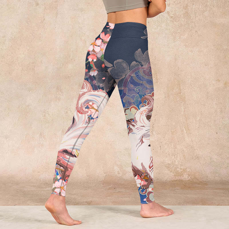 Fox Cherry Blossoms Gym Leggings Women's Yoga Pants