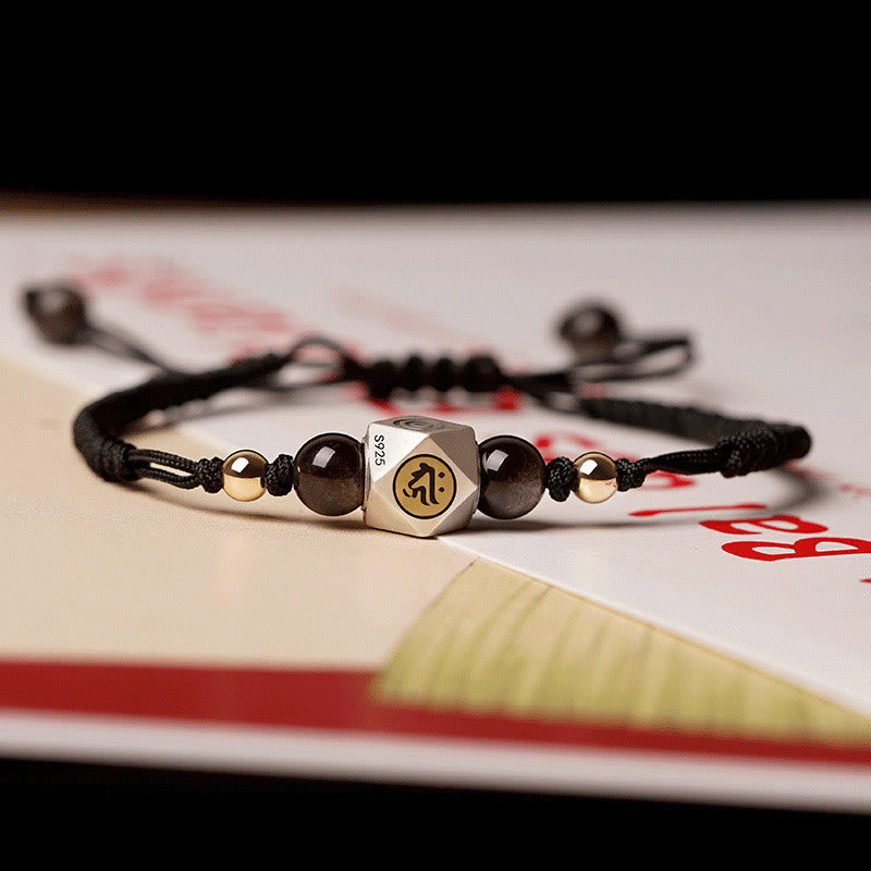 Handmade 925 Sterling Silver Chinese Zodiac Natal mystic zen Cinnabar Calm Braided Bracelet
