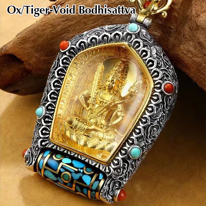 Tibet Chinese Zodiac Natal mystic zen Thangka Prosperity Rotatable Dzi Bead Necklace Pendant