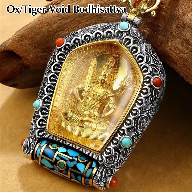 Tibet Chinese Zodiac Natal mystic zen Thangka Prosperity Rotatable Dzi Bead Necklace Pendant
