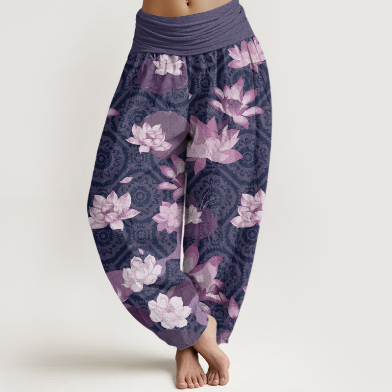 Lotus Leaf Pattern Women's Elastic Waist Harem Pants
