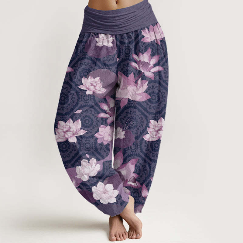 Lotus Leaf Pattern Women's Elastic Waist Harem Pants