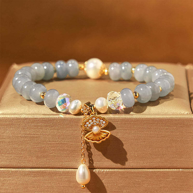Natural Aquamarine Pearl Shell Healing Bead Bracelet