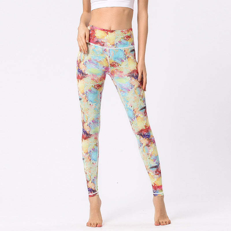 Multicolored Print Flowers Pants Sports Exercise Fitness High Waist Leggings Women's Yoga Pants