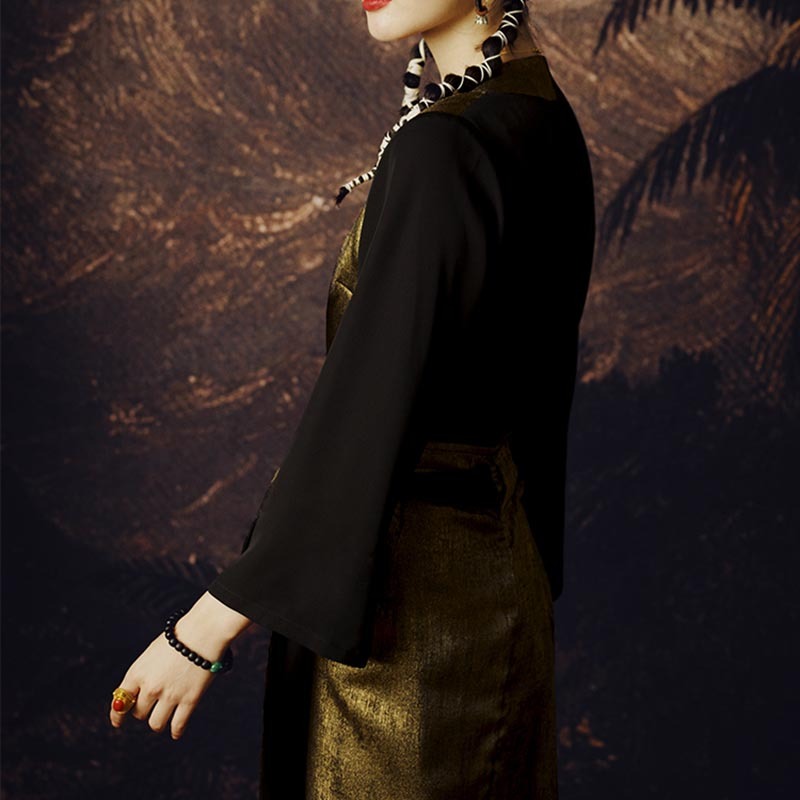 Tibetan Dress Clothing Lhasa Gold Black Long Wrap Dress Maxi Dress Women Clothing