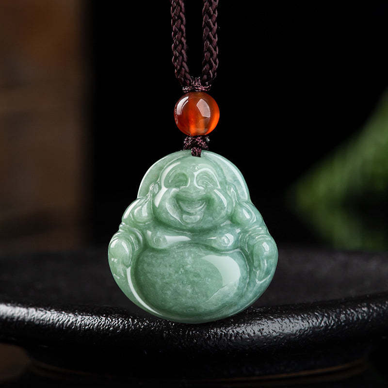 Laughing mystic zen Cyan Jade Success Necklace String Pendant