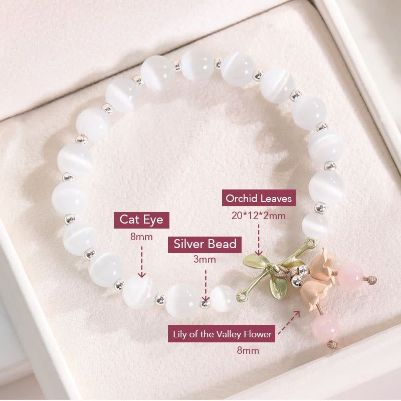 Cat's Eye Green Aventurine Blue Chalcedony Pink Crystal Peace Orchid Charm Bracelet