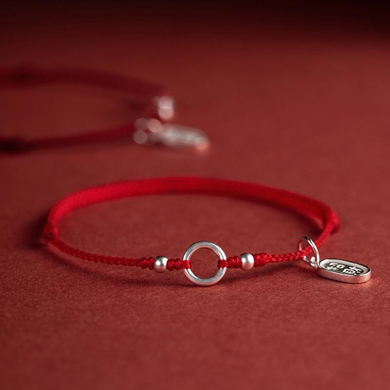 925 Sterling Silver Lucky Fortune Peace Joy Lotus Peace Buckle Red String Bracelet
