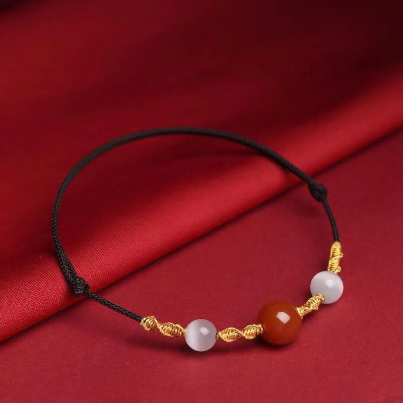 Natural Red Agate Cat Eye Calm Braided String Bracelet Necklace Pendant