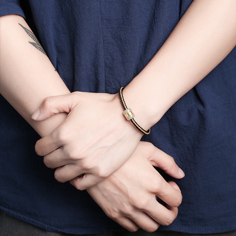 999 Gold Hetian White Jade Om Mani Padme Hum Fu Character Luck Braided Bracelet