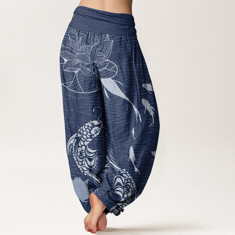 Big Lotus Koi FIsh Women's Elastic Waist Harem Pants