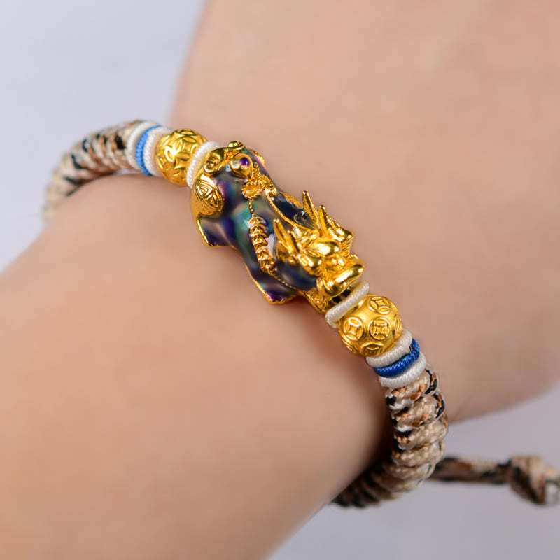 Feng Shui PiXiu Color Change Copper Coin Beads Wealth String Bracelet