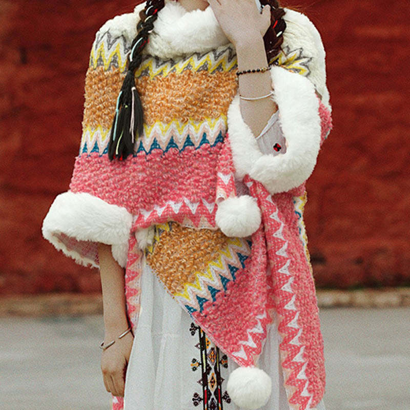 Tibetan Multicolored Striped Shawl Winter Cozy Travel Scarf Wrap