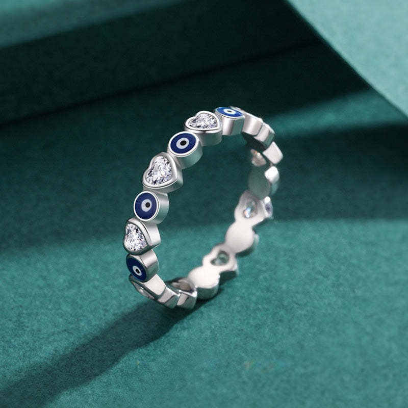 925 Sterling Silver Evil Eye Love Heart Zircon Blessing Ring